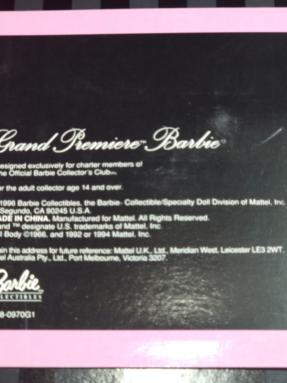 NRFB/MIB 1996 Grand Premiere Barbie Members Choice First Edition #16498